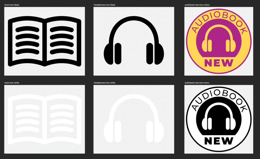 Public domain icons: book,&nbsp;headphones
